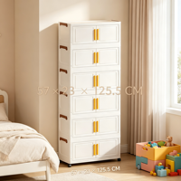 Armoire de rangement pliable à 6 niveaux en plastique PP, double porte avec roulettes, organisateur de rangement pour la maison
