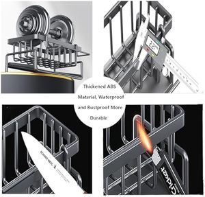 Fregadero de cocina, esponja para jabón, soporte de almacenamiento de trapo, organizador de drenaje de encimera, estante de almacenamiento para grifo colgante de acero al carbono - Product Image 4