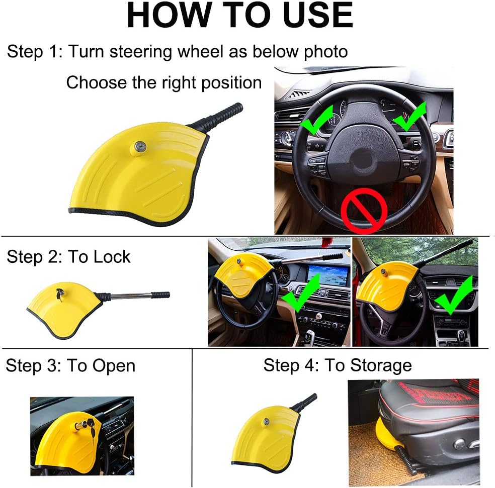YH2064 Universal Anti-Theft Safety Device Visible Yellow Steering Wheel Lock - Youheng Brand