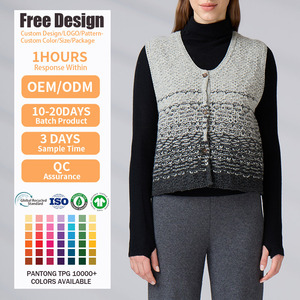 Cardigan d'hiver OEKO-TEX pour femme, col en V, motif dégradé, boutonné, gilet décontracté superposé, pull tricoté personnalisé sans manches - Product Image 2