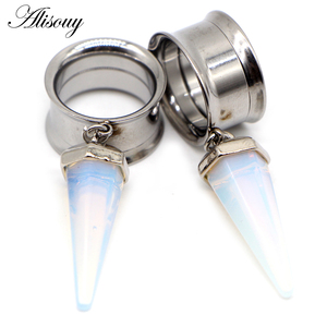 Alisouy 2 piezas de acero inoxidable ópalo púrpura piedra colgante oreja túnel expansor medidores cono internamente hilo Piercing cuerpo joyería - Product Image 3