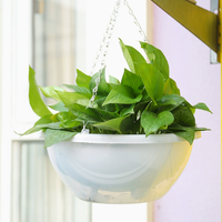 Petit panier suspendu épaissi en résine, pot de fleurs auto-arrosant avec couvercle transparent, pot de fleurs circulaire en plastique double couche