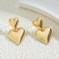 Boucles d'oreilles clous en métal double cœur pour femme, bijoux de mode élégants, accessoires quotidiens pour femme, cadeau