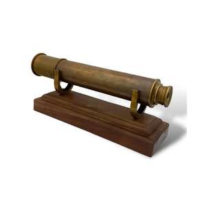 Télescope en laiton avec base en verre et bois, style nautique vintage, léger, polyvalent, décoration de bureau, décoration classique, étagère de bureau - Product Image 1