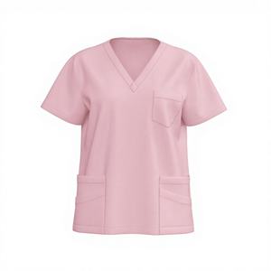 Conjunto de uniforme médico elástico M&F para mujer con cuello en V, de manga corta, tejido de elastano, uniforme de enfermera de alta calidad para hospital, con detección de agujas - Product Image 3