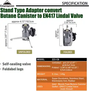 가스 탱크 기본 적응 긴 가스 유형 캠핑 스토브 가스 탱크 병 용기 분할 변환기 스테인레스 스틸 3 다리 접이식 휴대용