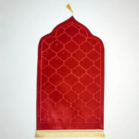 Tapis de prière musulman en polyester épais et rembourré, doux en flanelle, avec base antidérapante, à poils courts gaufrés, avec pompons, pour la maison, le Ramadan et l'Aïd