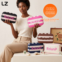 Sac de rangement portable LZ Factory en toile pour jetons de Mahjong américain, trousse de toilette rose, pochette à maquillage imprimée avec logo personnalisé