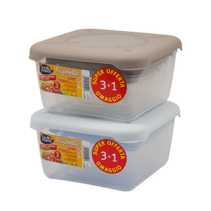 Recipientes Modernos para Almacenamiento de Alimentos Frigobella, 215x215x120mm, Cuadrados, de Polipropileno Moldeado por Inyección, Aptos para Microondas, con Tapa, Juego de 4 - Product Image 1