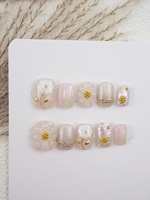 Vente en gros usine 10 pièces Faux ongles courts faits main à presser, motifs art floraire, fleurs mélangées, perles, étoiles et œil de chat