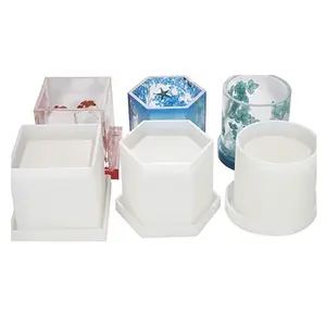 Planter Nồi Khuôn Với Coaster Silicone Khuôn Bút Chủ Biểu Tượng Tùy Chỉnh Khuôn Mẫu Silicon Khuôn Lớn Hình Lục Giác Cube Và Xi Lanh Nhựa 10Pcs