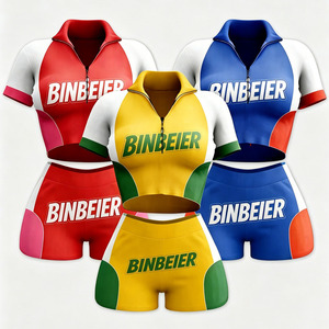 BINBEIER Completo Sportivo da <span class=keywords><strong>Donna</strong></span> 2 Pezzi, Top Corto con Zip e Pantaloncini, Tuta Slim Fit Color Block, Abbigliamento Sportivo e Streetwear - Product Image 2