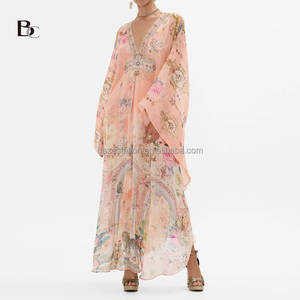 بيع بالجملة عالية الجودة OEM/ODM المصنع جودة عالية مخصصة قسط V-Neck الطباعة دبي قفطان مغربي فستان طويل فستان للنساء - Product Image 2