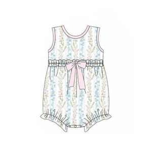 Combinaison sans manches pour bébé fille, motif à carreaux bleus fleuris, vente en gros, ensemble enfant SR4124 CUSTOM - Product Image 4