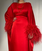 Abaya de luxe pour femmes d'Arabie Saoudite, robe de soirée élégante à manches longues avec châle en plumes, taille unique, robe de bal numérique de Dubaï longue jusqu'au sol