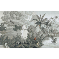 Papier peint mural personnalisé, gris vintage, jungle, imprimé numérique amovible, pour la décoration intérieure de spa tropical, maison d'hôtes