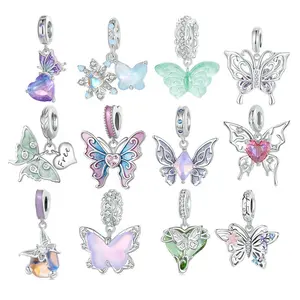 Fine jewelry enamel butterfly charms pendant pure 925 sterling silver designer charms for charm bracelets
