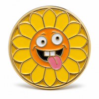 Broche personnalisée en émail tournesol plaqué or, motif visage amusant, pour sac fourre-tout, veste, vente en gros, mignonne broche visage de dessin animé