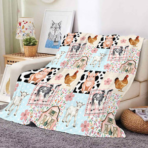 New Cute Country Farm Animals Pig Cow Chicken Tractor Flannel Blanket Customized Winter Warm Soft <b>Sofa</b> Couch <b>Bed</b> Throws Blankets - Product Image 2