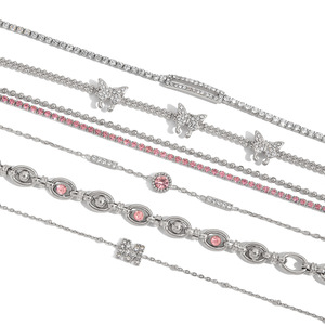 Lüks kadın moda bilezik gümüş paslanmaz çelik pembe zirkon yıldız ve kelebek şekli zincirleri ile yeni stil bileklik - Product Image 4