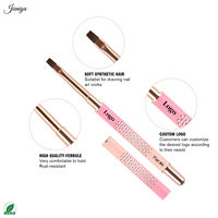 Ensemble de pinceaux à ongles en métal rose avec logo personnalisé découpé, manche creux, poils en nylon pour l'application de vernis gel et la création de motifs d'art sur les ongles