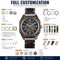 Montre squelette personnalisée OEM ODM avec mouvement Miyota 8N24, boîtier octogonal en acier inoxydable 316L et bracelet en bois bicolore
