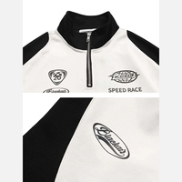 Sweat-shirt de course à fermeture éclair 1/4 pour homme, imprimé moto brodé, poches, demi-zip, patchwork, pour la course de printemps