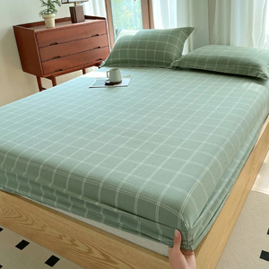 Nouvelle drap-housse en coton à carreaux 300 fils, respirant, toutes saisons, pour lit adulte, usage domestique, durable, lavable, écologique - Product Image 1