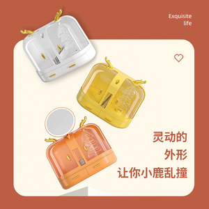 Led Makeup <b>Mirror</b> Reindeer Cosmetic Storage Box With Jewelry Organizer Transparent Orange Yellow Design - Product Image 5