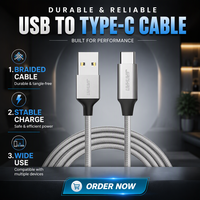 Cable USB 2.0 a Tipo-C de Alta Calidad con Revestimiento de TPE Trenzado de Nailon Reversible, Carga Rápida de 3A para Teléfono Móvil, Cámara y Computadora