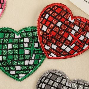 New Iron on Embroidered Shiny Glitter Edge Colorful Disco Planet Heart Patch for Clothing <b>Hat</b> <b>Bag</b> Decoration - Product Image 5