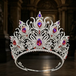 Corona di Lusso in Cristallo con Strass, Tiara Rotonda Fatta a Mano, <span class=keywords><strong>Accessori</strong></span> <span class=keywords><strong>per</strong></span> <span class=keywords><strong>Capelli</strong></span> da <span class=keywords><strong>Sposa</strong></span> in Argento <span class=keywords><strong>per</strong></span> Matrimoni e Feste Quinceañera - Product Image 3