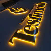 Enseigne publicitaire murale en acier inoxydable personnalisée, étanche, rétroéclairée, alphabet 3D en or, LED