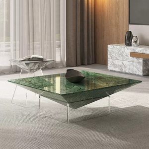 Luxury coffee table ready to ship natural marble top acrylic frame creative coffee table