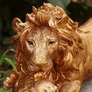 Statuette di leone dorato-statue in resina padre e figlio con intricato Design criniera e cucciolo - Product Image 2