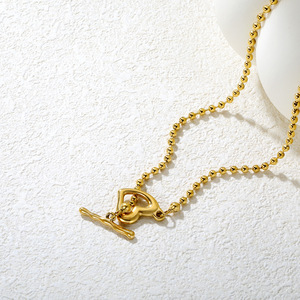 Collar con cierre en forma de T, de acero inoxidable chapado en oro de 18k, para mujer, colgante de moda. - Product Image 2