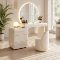 YIFAN Miroir LED sur pied moderne et durable, table de toilette murale avec grand meuble de rangement, en bois de pin blanc et panneau MDF, pour villa