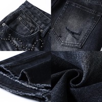 Jean Bootcut Vintage Homme en Denim Noir Premium 100% Coton, Délavé Foncé, Effet Usé, Coupe Ample Structurée, Style Urbain avec Rivets