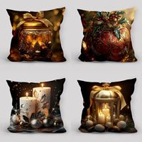 Housse de coussin de Noël avec motif de bougie dorée, housse de coussin décorative de luxe pour la décoration de la maison pendant les fêtes