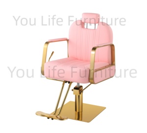 Sillón de Barbero Hidráulico Reclinable Rosa con Marco Dorado, Silla de Estilismo para Salón de Belleza, Spa y Barbería, Venta al Por Mayor - Product Image 6