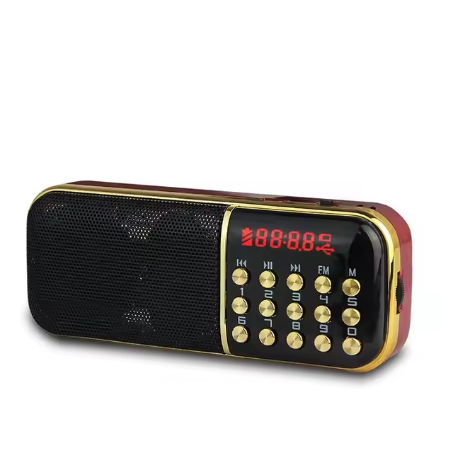Mini Portable Digital Speaker with LCD Display 3 Band FM Radio Stereo Flashlight AC Powered for Home Use Plastic Material