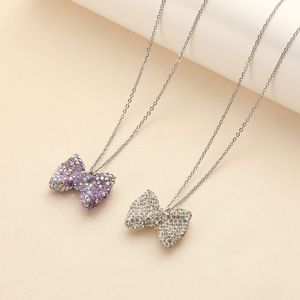 חם מכירה bowknot <span class=keywords><strong>rhinestone</strong></span> חרוזים חרסית קשת חוטי נירוסטה סגול לבן שרשרת מתוקה - Product Image 4