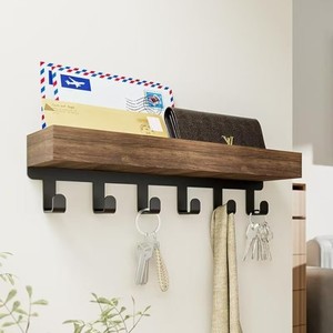 Wooden <b>Key</b> <b>Holder</b> With Hooks <b>Wall</b> Mounted Storage Rack For Living Room Mail Organizer - Product Image 2