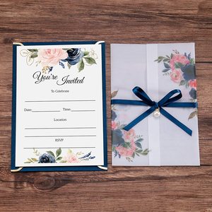 Tarjetas de invitación personalizadas para baby shower, <span class=keywords><strong>hojas</strong></span> internas de relleno de aniversario, tarjeta de invitación, sobre de boda, azul marino - Product Image 5