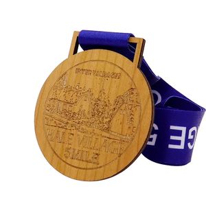 Medalla y trofeo de madera de recuerdo barato de diseño 3D personalizado insignia de medalla de madera deportiva en blanco con logotipo grabado con láser - Product Image 2