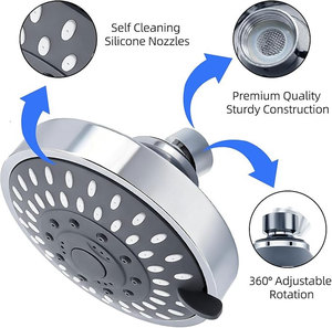 Pommeau de douche fixe à 5 réglages avec tête de douche pivotante réglable, haute pression, effet pluie, pour hôtel ou salle de bain - Product Image 4