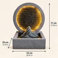 Fontaine d'eau d'intérieur en résine, mur d'eau rond, fontaine paysagère de montagne avec bande LED de 115 cm pour la décoration du salon et de l'entrée
