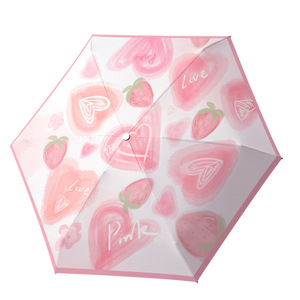 Paraguas Plegable 50% con Asa de Agarre, Diseño de Frutas Frescas, Pegamento Negro, Protección Solar, Doble Uso, Control Automático, Publicitario/Regalo, Impresión para Mujer - Product Image 1