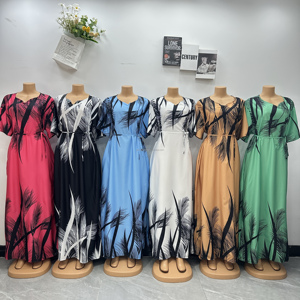 Robe longue décontractée pour femme, style ethnique africain, respirante, à manches courtes, imprimée, en polyester, grande taille, collection été 2026 - Product Image 4