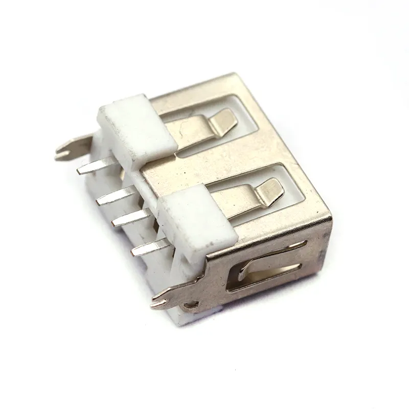USB Type A Female Socket AF10.0mm USB 180 Degree Vertical AF 4PINS Rimless White